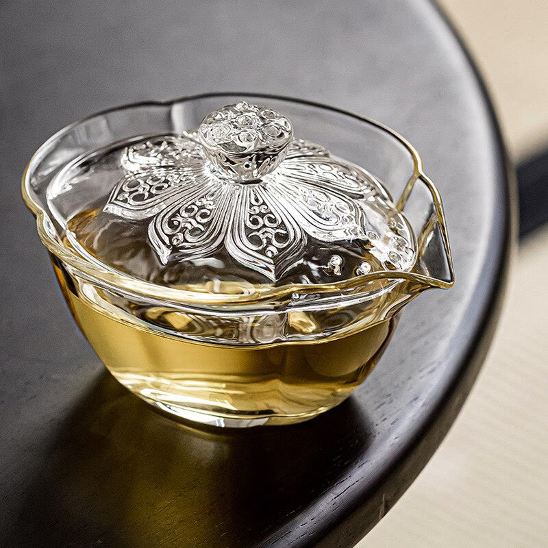 Glass · Lotus Zen Heart Holding Gaiwan Heat and Scald Resistant Er Cai Tea Tureen Hand Kettle Cup for Tea Exquisite Gifts acacuss