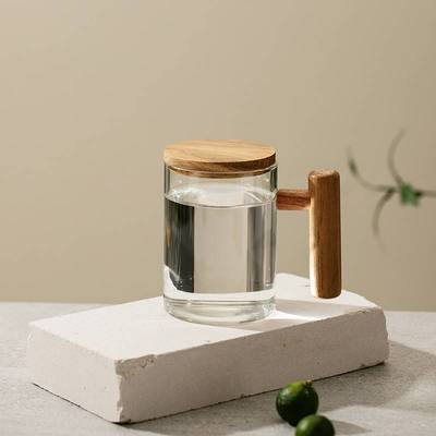 Glass Teacup with Infuser and Lid, Glass Tea Mug, Big Tea Cup with Wood Handle for Loose Leaf Tea acacuss