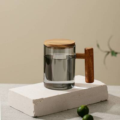 Glass Teacup with Infuser and Lid, Glass Tea Mug, Big Tea Cup with Wood Handle for Loose Leaf Tea acacuss