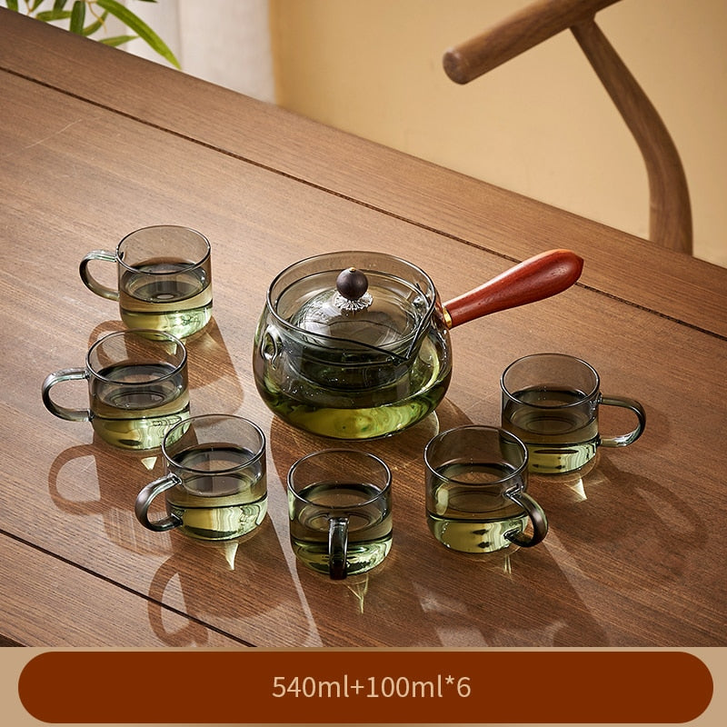 Glass Teapot With Wood Handle Chinese Tea Ceremony Pure Tea Kung Fu Tea Transparent Teawear Set Side Handle Glass Kettle acacuss