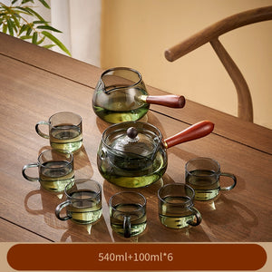 Glass Teapot With Wood Handle Chinese Tea Ceremony Pure Tea Kung Fu Tea Transparent Teawear Set Side Handle Glass Kettle acacuss
