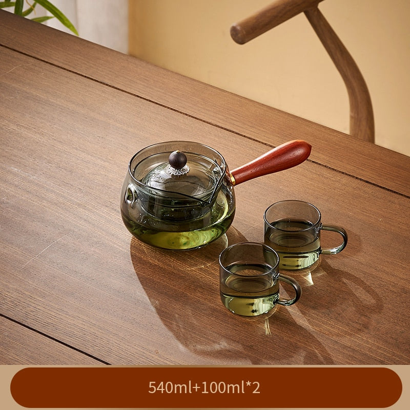 Glass Teapot With Wood Handle Chinese Tea Ceremony Pure Tea Kung Fu Tea Transparent Teawear Set Side Handle Glass Kettle acacuss