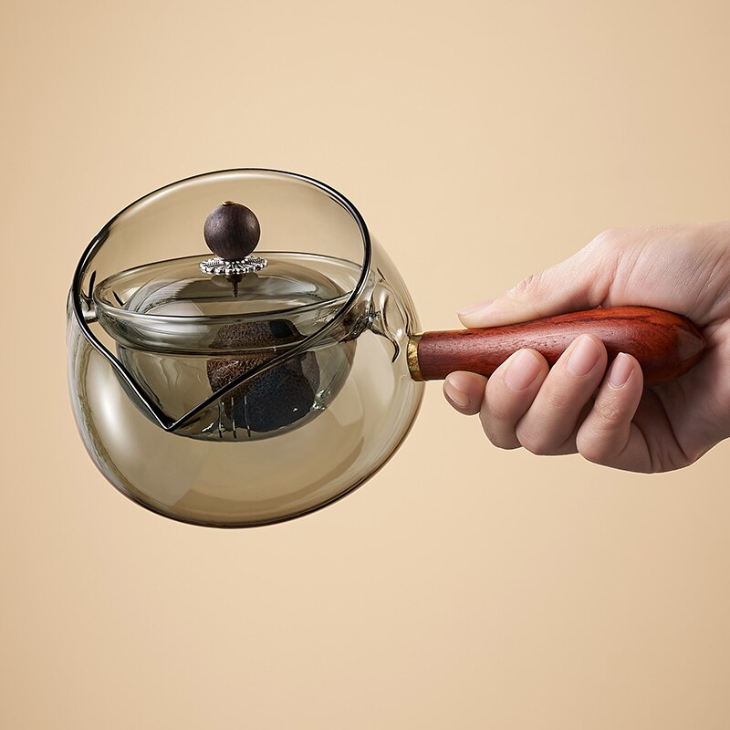 Glass Teapot With Wood Handle Chinese Tea Ceremony Pure Tea Kung Fu Tea Transparent Teawear Set Side Handle Glass Kettle acacuss
