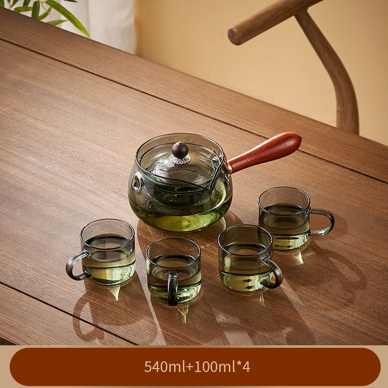 Glass Teapot With Wood Handle Chinese Tea Ceremony Pure Tea Kung Fu Tea Transparent Teawear Set Side Handle Glass Kettle acacuss