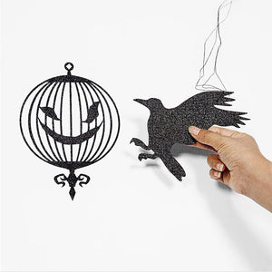 Glitter Black Crow Cage Halloween Party Decorations for Gothic Halloween Tree Hanging Decorations Raven Bird Cage Banner Garland acacuss