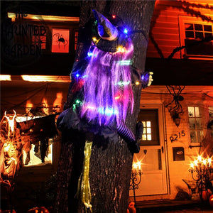 2023 New Glow Halloween Witch Doll Courtyard Witch Crashing Into Tree LED Halloween Decoration Toy Funny Door Porch Tree Decorat acacuss