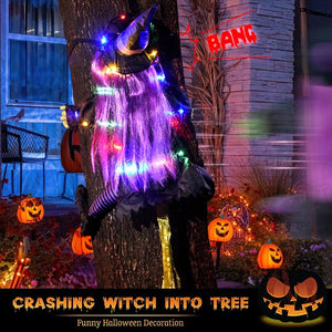 2023 New Glow Halloween Witch Doll Courtyard Witch Crashing Into Tree LED Halloween Decoration Toy Funny Door Porch Tree Decorat acacuss