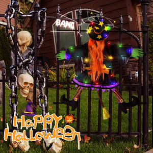 2023 New Glow Halloween Witch Doll Courtyard Witch Crashing Into Tree LED Halloween Decoration Toy Funny Door Porch Tree Decorat acacuss