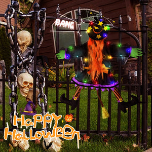 2023 New Glow Halloween Witch Doll Courtyard Witch Crashing Into Tree LED Halloween Decoration Toy Funny Door Porch Tree Decorat acacuss