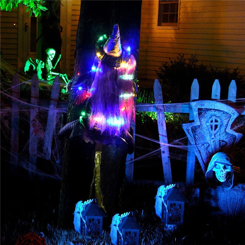 2023 New Glow Halloween Witch Doll Courtyard Witch Crashing Into Tree LED Halloween Decoration Toy Funny Door Porch Tree Decorat acacuss