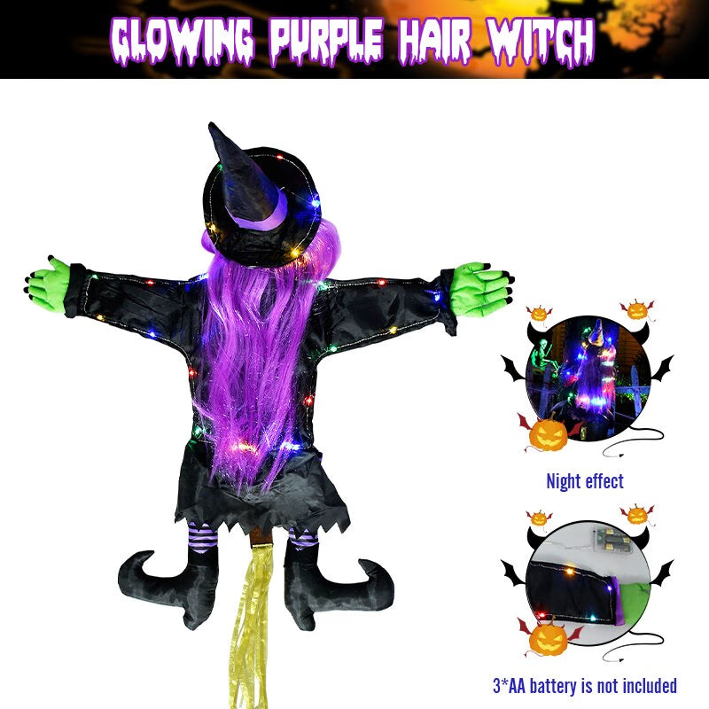 2023 New Glow Halloween Witch Doll Courtyard Witch Crashing Into Tree LED Halloween Decoration Toy Funny Door Porch Tree Decorat acacuss