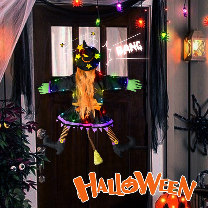 2023 New Glow Halloween Witch Doll Courtyard Witch Crashing Into Tree LED Halloween Decoration Toy Funny Door Porch Tree Decorat acacuss
