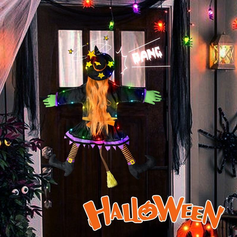 2023 New Glow Halloween Witch Doll Courtyard Witch Crashing Into Tree LED Halloween Decoration Toy Funny Door Porch Tree Decorat acacuss