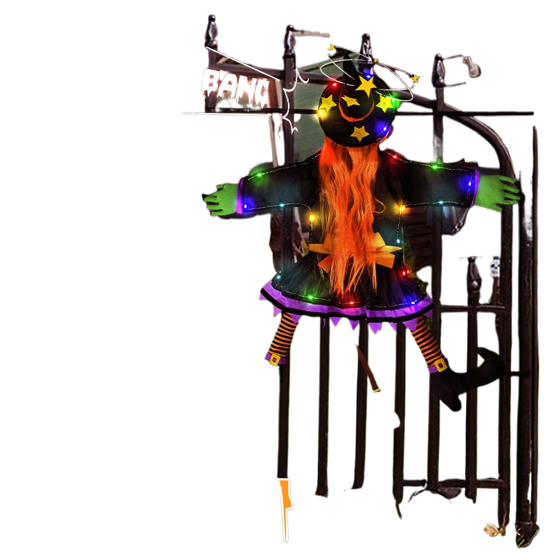 2023 New Glow Halloween Witch Doll Courtyard Witch Crashing Into Tree LED Halloween Decoration Toy Funny Door Porch Tree Decorat acacuss