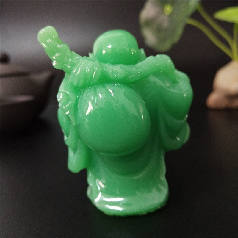 Glowing Chinese Money Laughing Buddha Statue Sculpture Man-made Jade Stone Home Decoration Maitreya Buddha Statues Figurines acacuss