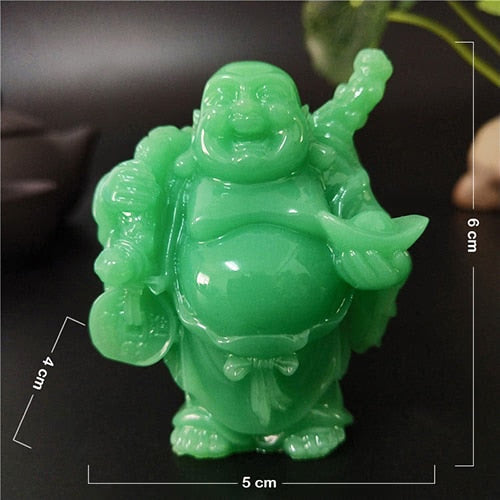 Glowing Chinese Money Laughing Buddha Statue Sculpture Man-made Jade Stone Home Decoration Maitreya Buddha Statues Figurines acacuss
