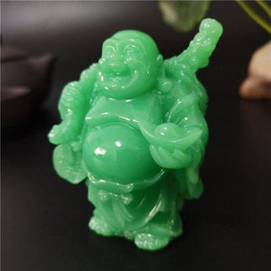 Glowing Chinese Money Laughing Buddha Statue Sculpture Man-made Jade Stone Home Decoration Maitreya Buddha Statues Figurines acacuss