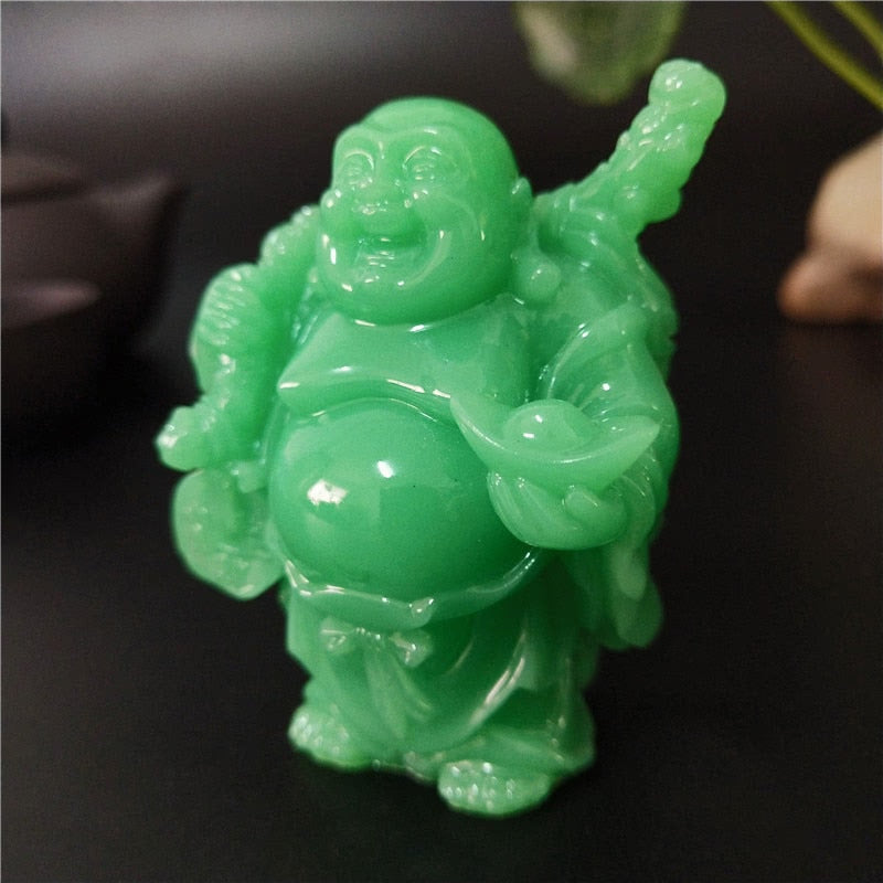 Glowing Chinese Money Laughing Buddha Statue Sculpture Man-made Jade Stone Home Decoration Maitreya Buddha Statues Figurines acacuss