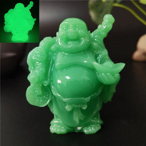 Glowing Chinese Money Laughing Buddha Statue Sculpture Man-made Jade Stone Home Decoration Maitreya Buddha Statues Figurines acacuss