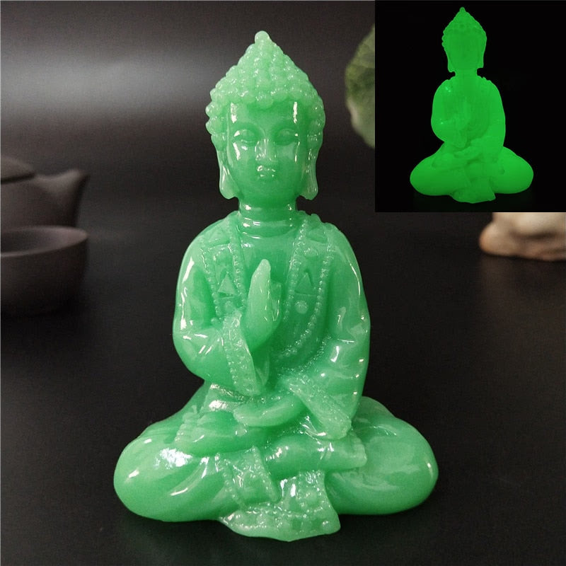 Glowing Meditation Buddha Statue Man-made Jade Stone Ornament Thai Buddha Sculpture Figurines Luminous Home Garden Decoration acacuss
