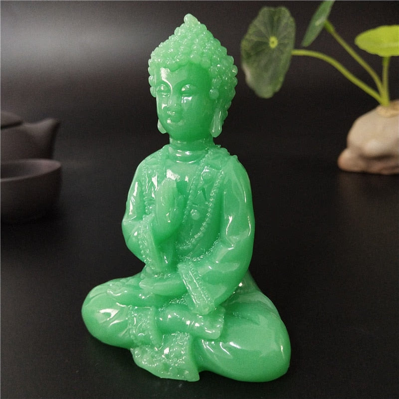 Glowing Meditation Buddha Statue Man-made Jade Stone Ornament Thai Buddha Sculpture Figurines Luminous Home Garden Decoration acacuss