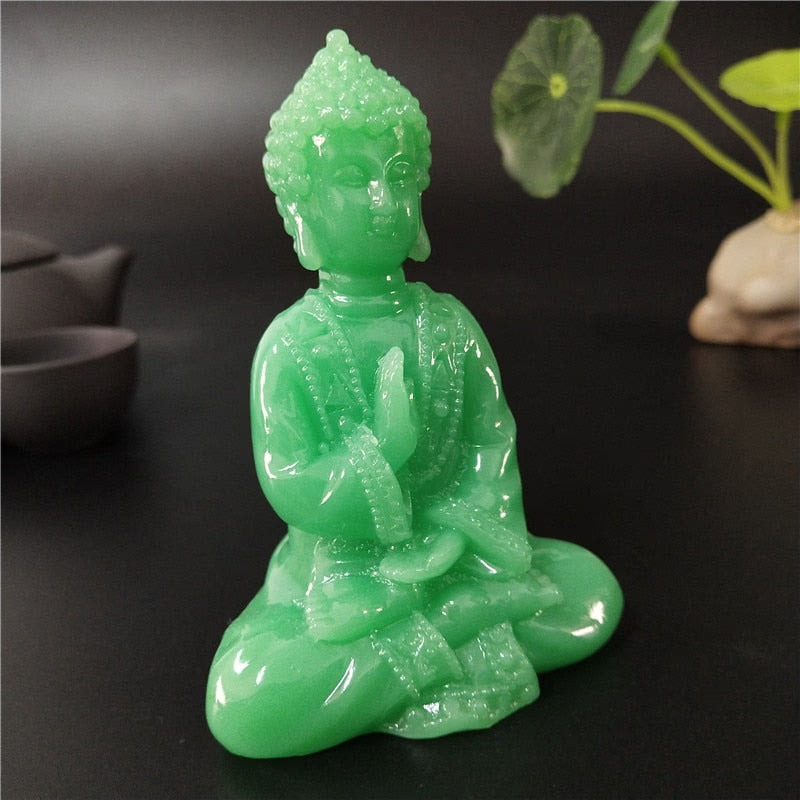 Glowing Meditation Buddha Statue Man-made Jade Stone Ornament Thai Buddha Sculpture Figurines Luminous Home Garden Decoration acacuss