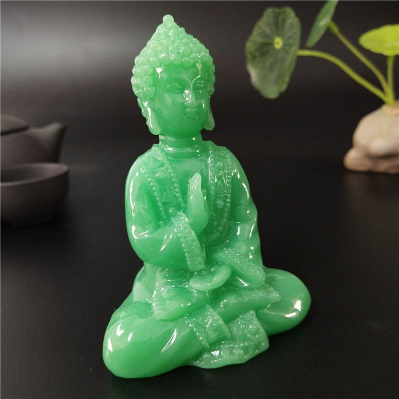 Glowing Meditation Buddha Statue Man-made Jade Stone Ornament Thai Buddha Sculpture Figurines Luminous Home Garden Decoration acacuss