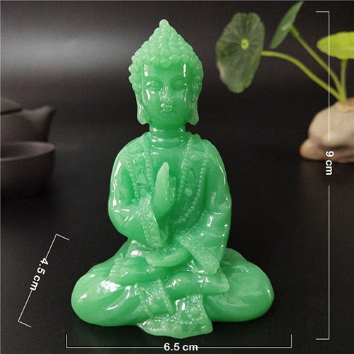 Glowing Meditation Buddha Statue Man-made Jade Stone Ornament Thai Buddha Sculpture Figurines Luminous Home Garden Decoration acacuss