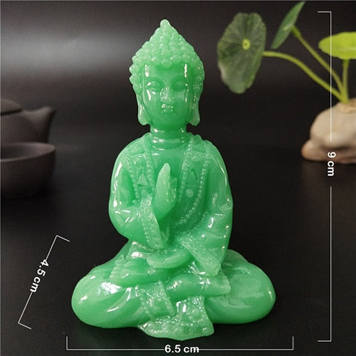 Glowing Meditation Buddha Statue Man-made Jade Stone Ornament Thai Buddha Sculpture Figurines Luminous Home Garden Decoration acacuss