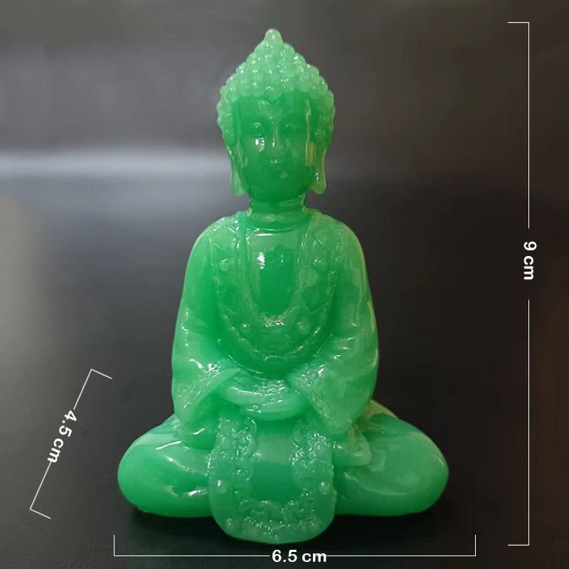 Glowing Meditation Buddha Statue Man-made Jade Stone Ornament Thai Buddha Sculpture Figurines Luminous Home Garden Decoration acacuss