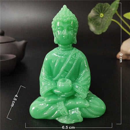 Glowing Meditation Buddha Statue Man-made Jade Stone Ornament Thai Buddha Sculpture Figurines Luminous Home Garden Decoration acacuss