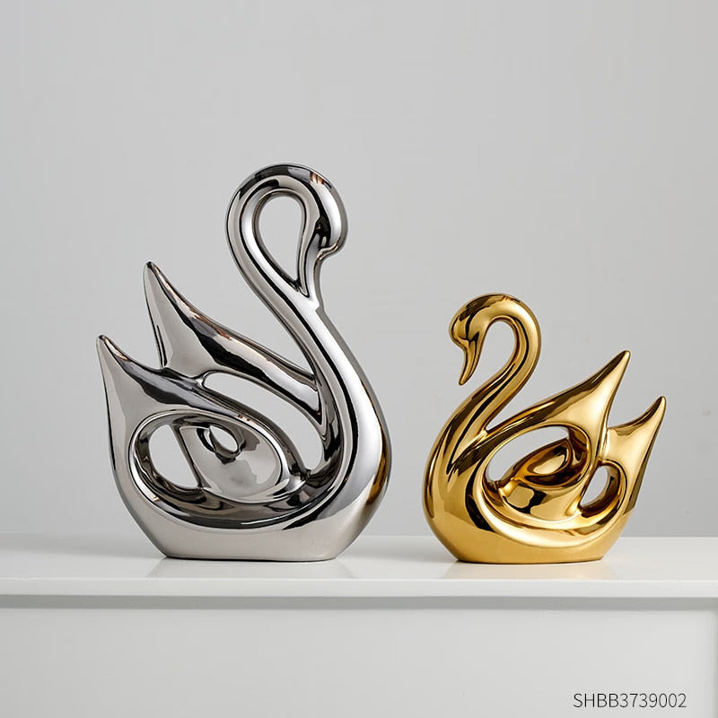 Gold Animal Figurines Gift Modern Home Decoration Resin Room Decor Swan Statues and Statues Wedding Figurine Desk Accessories acacuss