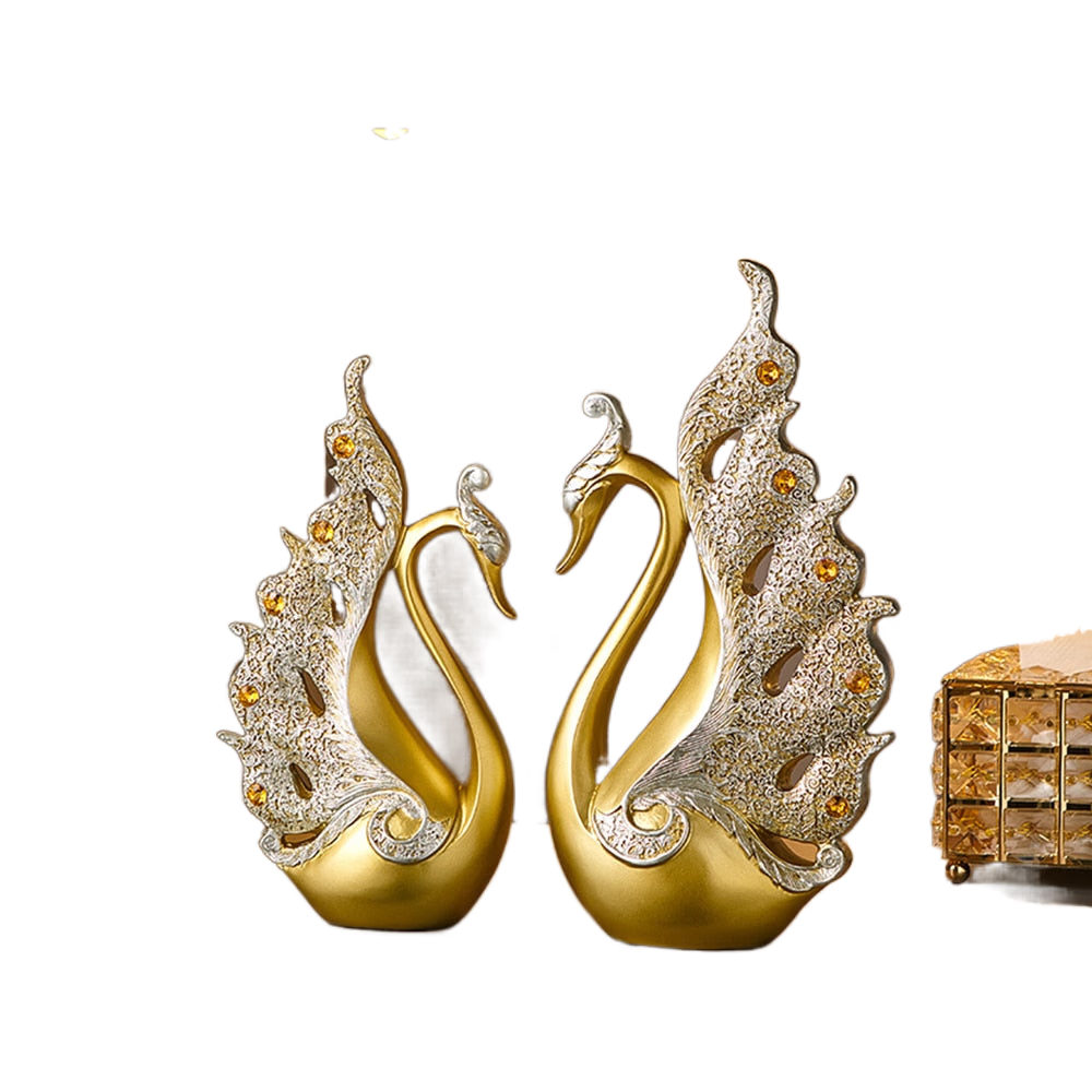 Gold Animal Figurines Gift Modern Home Decoration Resin Room Decor Swan Statues and Statues Wedding Figurine Desk Accessories acacuss