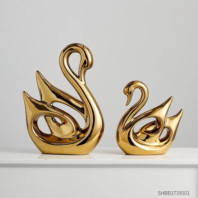 Gold Animal Figurines Gift Modern Home Decoration Resin Room Decor Swan Statues and Statues Wedding Figurine Desk Accessories acacuss