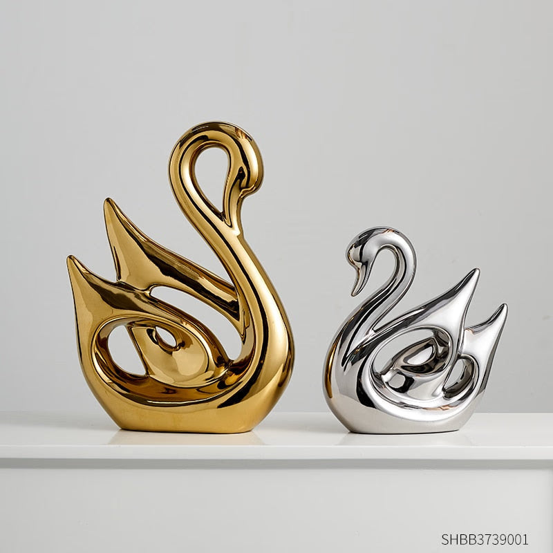 Gold Animal Figurines Gift Modern Home Decoration Resin Room Decor Swan Statues and Statues Wedding Figurine Desk Accessories acacuss