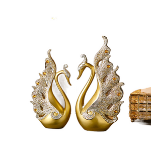 Gold Animal Figurines Gift Modern Home Decoration Resin Room Decor Swan Statues and Statues Wedding Figurine Desk Accessories acacuss
