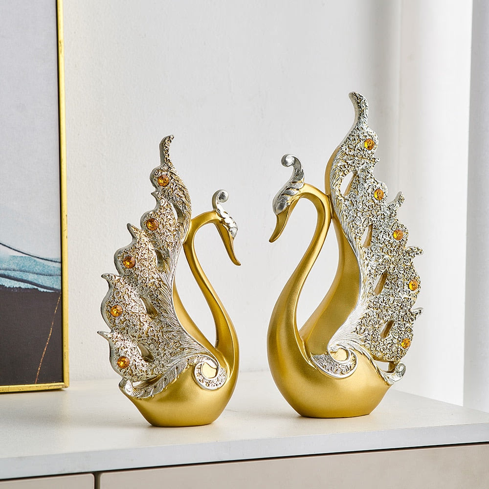 Gold Animal Figurines Gift Modern Home Decoration Resin Room Decor Swan Statues and Statues Wedding Figurine Desk Accessories acacuss