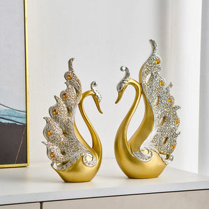 Gold Animal Figurines Gift Modern Home Decoration Resin Room Decor Swan Statues and Statues Wedding Figurine Desk Accessories acacuss