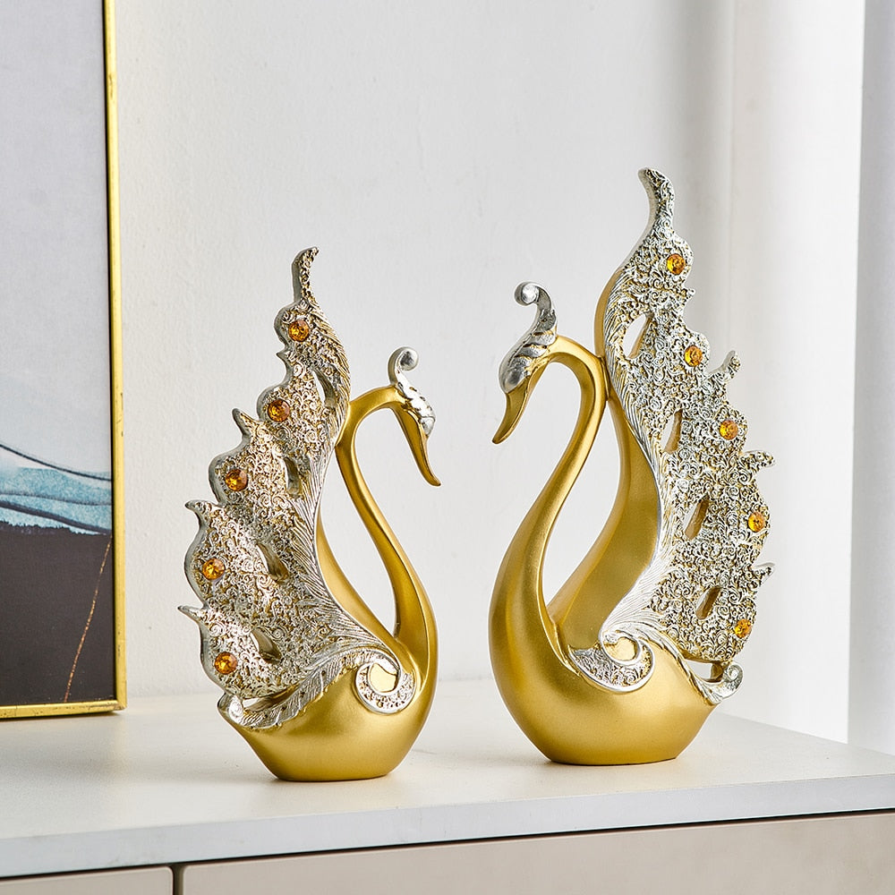 Gold Animal Figurines Gift Modern Home Decoration Resin Room Decor Swan Statues and Statues Wedding Figurine Desk Accessories acacuss
