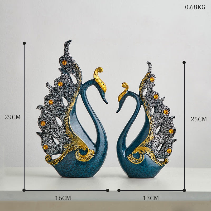 Gold Animal Figurines Gift Modern Home Decoration Resin Room Decor Swan Statues and Statues Wedding Figurine Desk Accessories acacuss