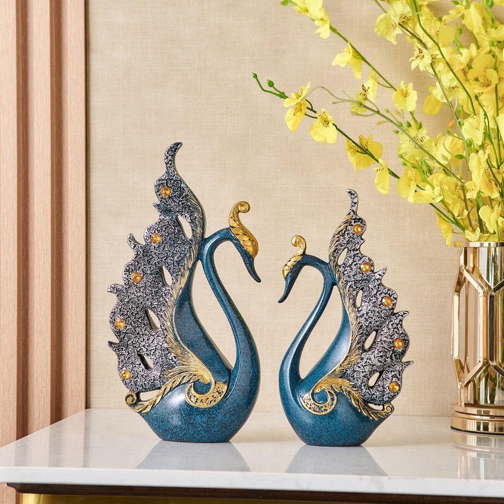 Gold Animal Figurines Gift Modern Home Decoration Resin Room Decor Swan Statues and Statues Wedding Figurine Desk Accessories acacuss