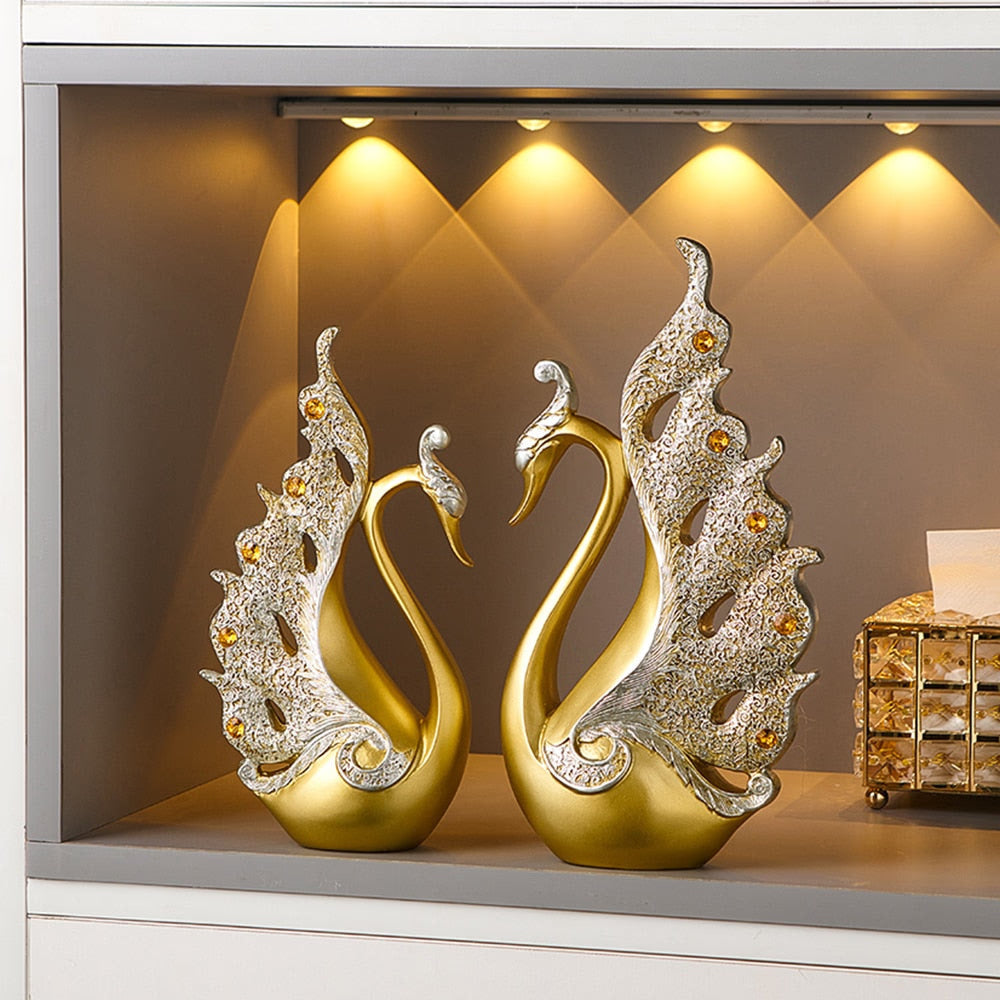 Gold Animal Figurines Gift Modern Home Decoration Resin Room Decor Swan Statues and Statues Wedding Figurine Desk Accessories acacuss