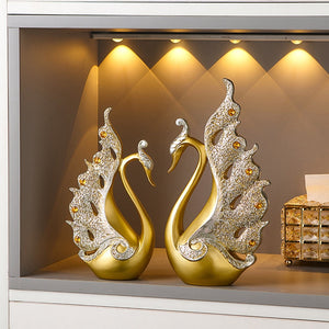 Gold Animal Figurines Gift Modern Home Decoration Resin Room Decor Swan Statues and Statues Wedding Figurine Desk Accessories acacuss