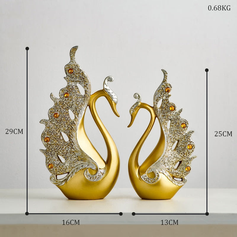 Gold Animal Figurines Gift Modern Home Decoration Resin Room Decor Swan Statues and Statues Wedding Figurine Desk Accessories acacuss