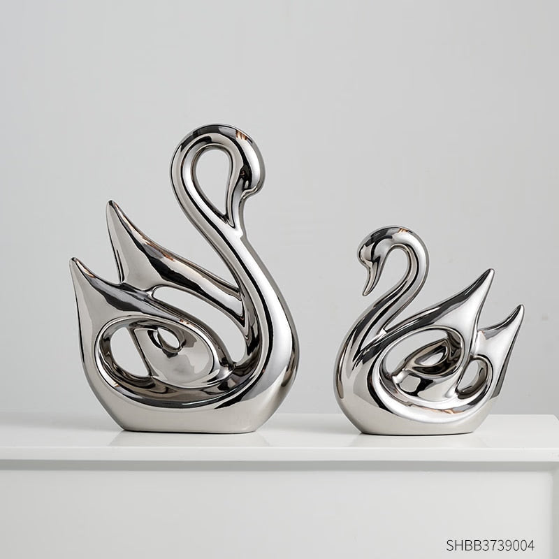 Gold Animal Figurines Gift Modern Home Decoration Resin Room Decor Swan Statues and Statues Wedding Figurine Desk Accessories acacuss