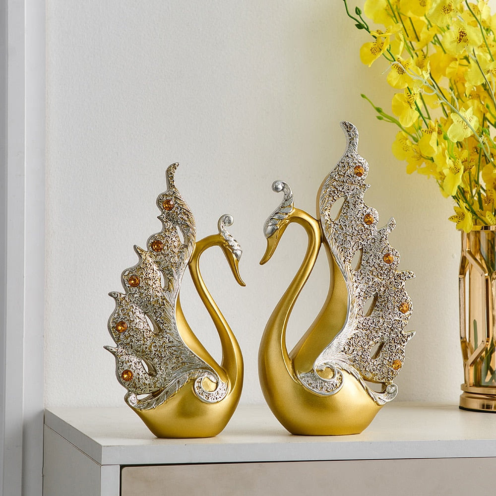 Gold Animal Figurines Gift Modern Home Decoration Resin Room Decor Swan Statues and Statues Wedding Figurine Desk Accessories acacuss