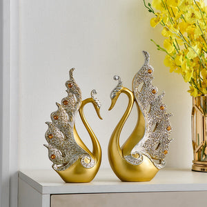 Gold Animal Figurines Gift Modern Home Decoration Resin Room Decor Swan Statues and Statues Wedding Figurine Desk Accessories acacuss