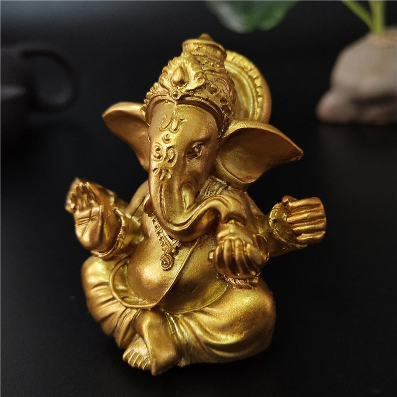 Gold Lord Ganesha Buddha Statue Elephant God Sculptures Ganesh Figurines Man-made Stone Home Garden Buddha Decoration Statues acacuss