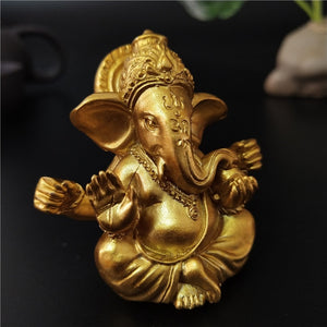 Gold Lord Ganesha Buddha Statue Elephant God Sculptures Ganesh Figurines Man-made Stone Home Garden Buddha Decoration Statues acacuss