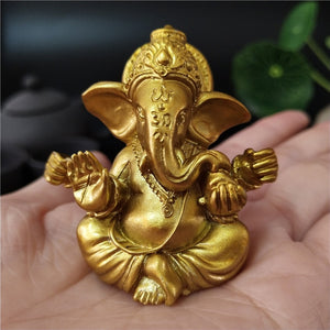 Gold Lord Ganesha Buddha Statue Elephant God Sculptures Ganesh Figurines Man-made Stone Home Garden Buddha Decoration Statues acacuss
